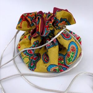 Handmade Drawstring Jewelry Pouch Butterfly Print Fabric Bag Sequins Boho